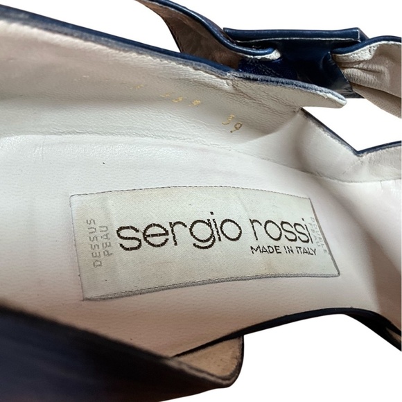 SERGIO ROSSI Genuine Leather Cobalt Blue Dorsay Pumps Side Bow Euro 39 US Sz 8.5 - Picture 7 of 10